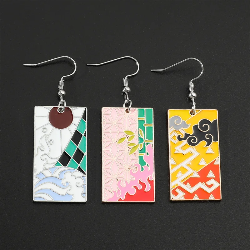 Серьги-убийцы демонов из японского аниме клипсы для ушей косплей Kimetsu no Yaiba Kamado