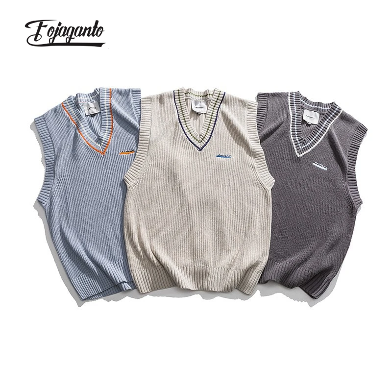 

FOJAGANTO Men's Autumn and Winter New Trend Knit Vest Solid Color V-Neck Sweater Vest Fashion Sleeveless Pullover Sweater Men