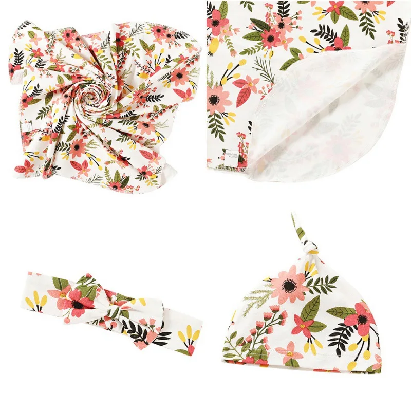 

Autumn Warm Flower Print Swaddle Blankets Baby Boy Girl Swaddle Blanket Quilt Shower Gift Cotton Sleeping Bag With Headband Hat