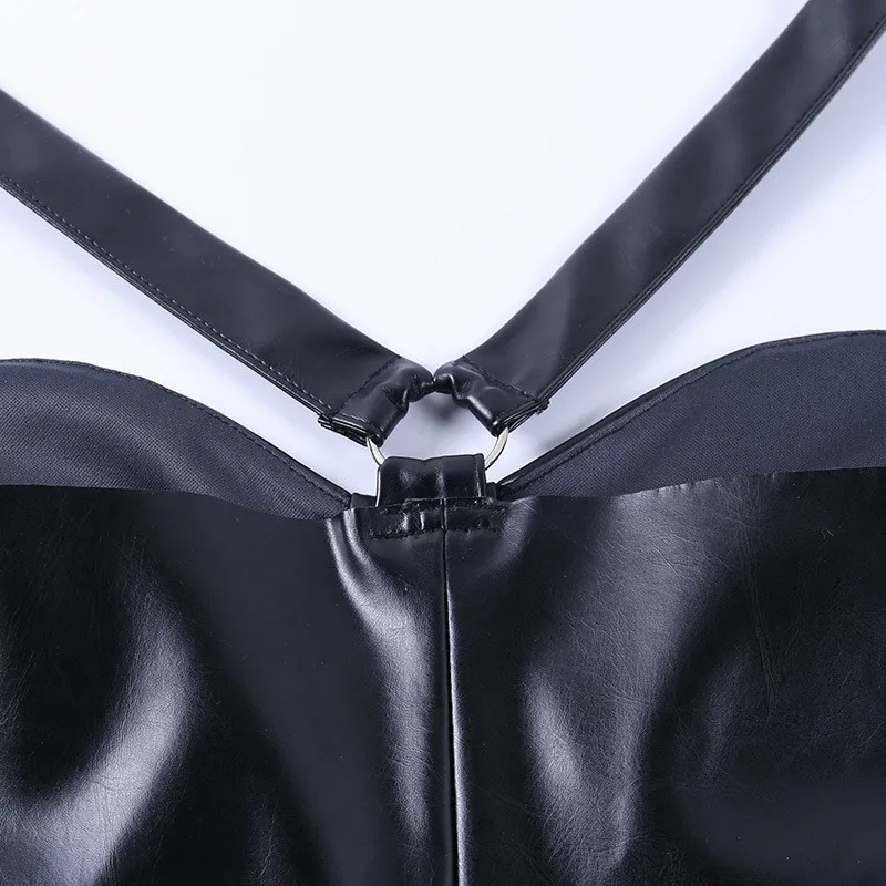 

Sexy Black Mini Dresses Backless High Waisted Corset Dress Clubwear Hot Gothic Punk Leather Bodycon Sexy Leather Outfit Women