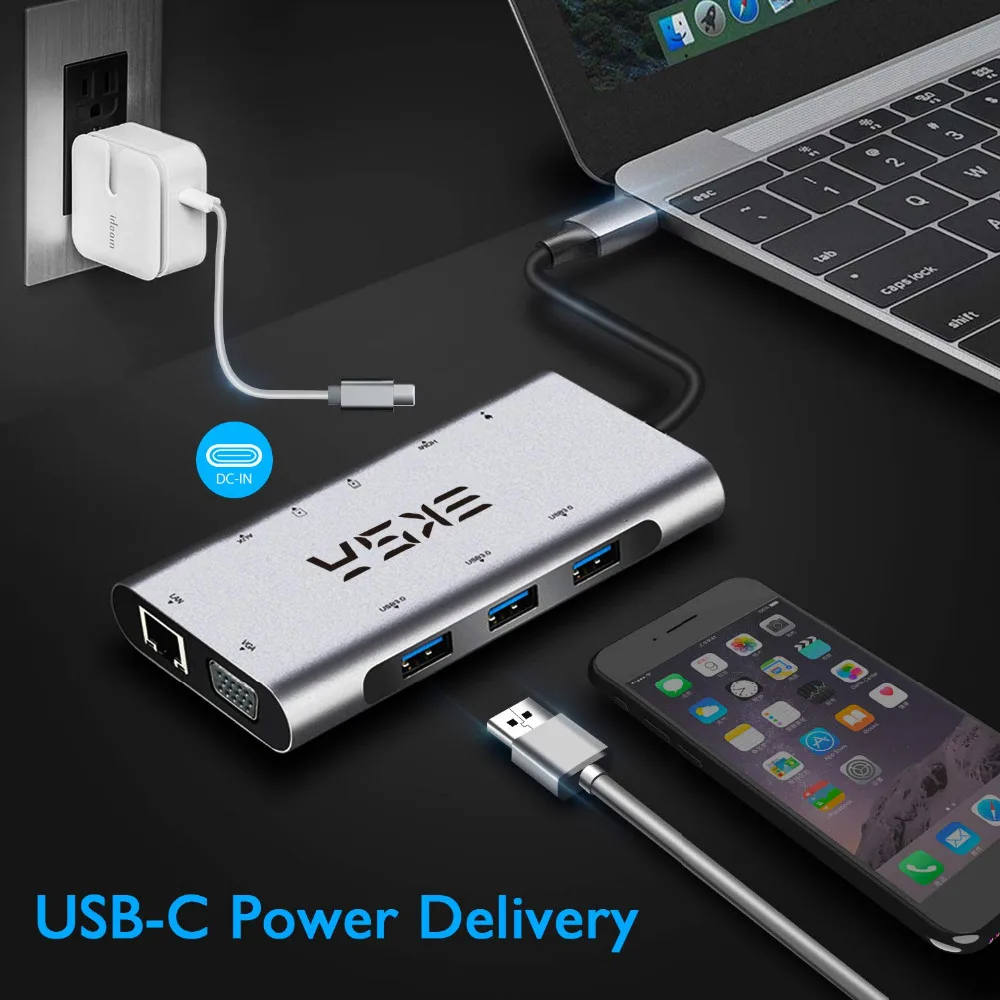 EKSA концентратор USB type C до 3,0 USB HDMI RJ45 usb-хаб для MacBook Pro Аксессуары USB разветвитель Мульти 10 портов type C концентратор USB-C