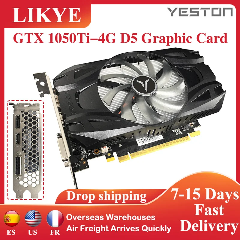 

Видеокарта Yeston GTX 1050Ti-4G D5 TD, 1291 МГц, 14 нм, 4 ГБ/1392 бит/GDDR5