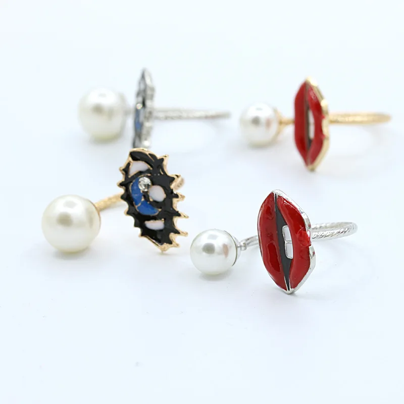 Регулируемые увеличенные красные губы большой глаз имитация жемчуга Золотое