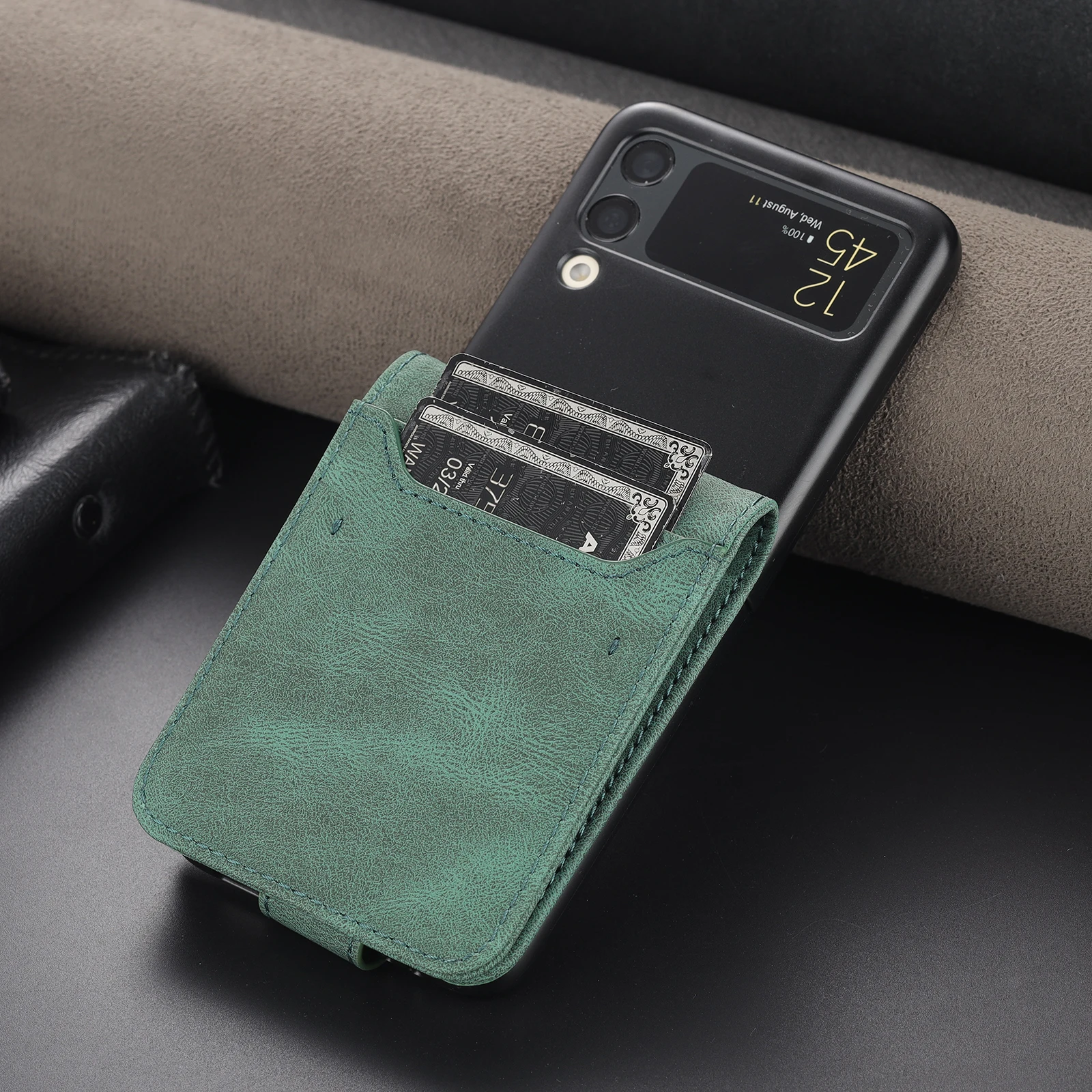 thin card slot leather case on the for samsung galaxy z flip3 5g anti scratch protective phone cover for galaxy z flip 3 free global shipping