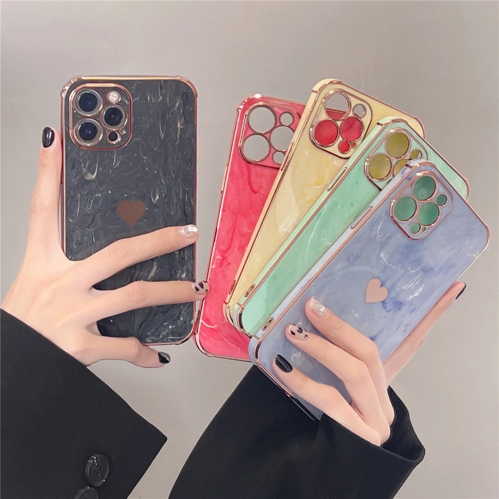

Love Electroplating Phone Case For iPhone 13 Pro Max Marble Grain All-Inclusive Phone Case Soft Camera Protection Back Cover