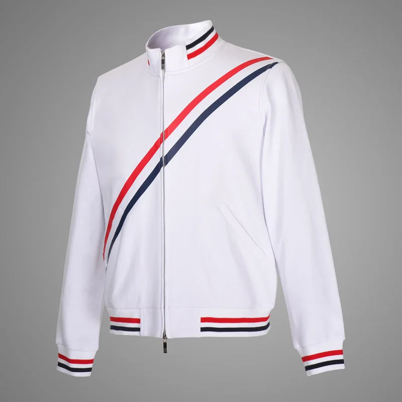 

2021 TB thom men's stand callor contrast color baseball 100% cotton sport casual men spring autumn jacket male