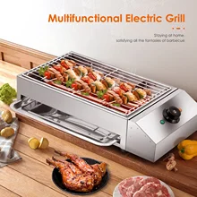 Portable Electric Grill Stainless Steel Smokeless BBQ Countertop Barbecue Indoor Outdoor, Removeable Grate and OilTray