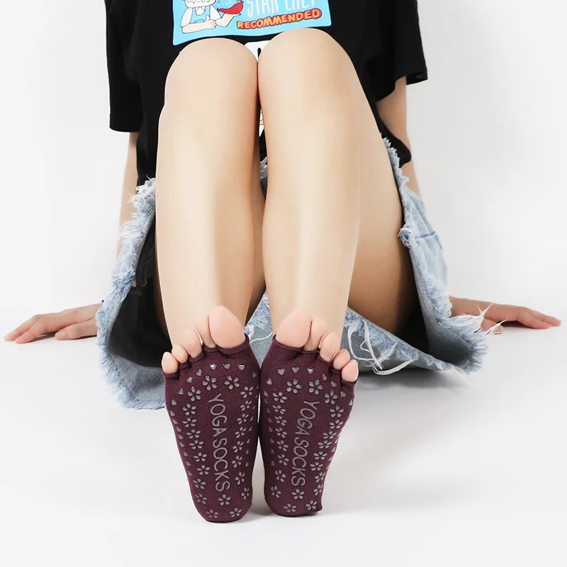 Женские Дышащие носки зимние хлопковые с пятью пальцами для йоги антискользящие