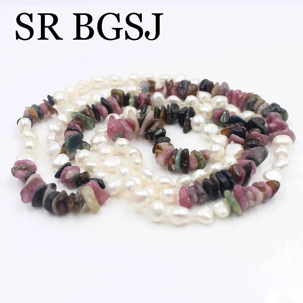 Женское длинное ожерелье из турмалина с натуральным жемчугом 6 7 мм| |