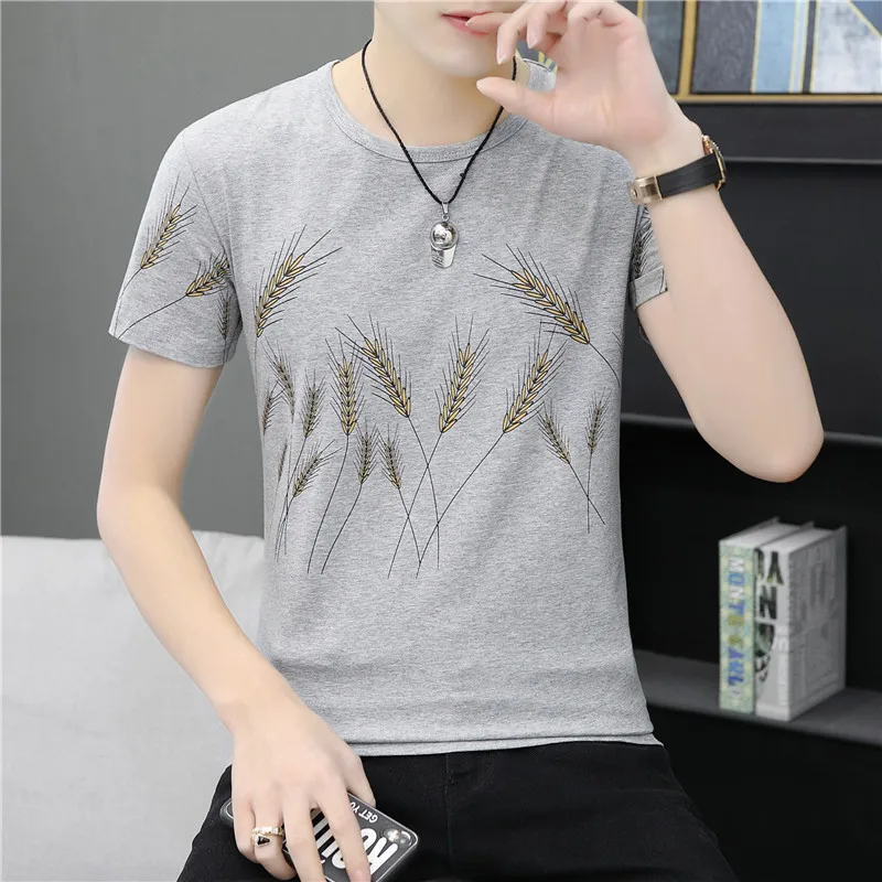 Футболка мужская с принтом пшеничных ушей Тонкая Повседневная тенниска из 95%