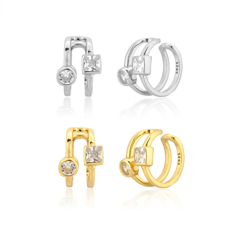 

ANDYWEN 925 Sterling Silver Gold Zircon Circle Ear Cuff Earring Non Piercing Clips Earcuff 2020 Jewelry Party Rock Punk Jewels