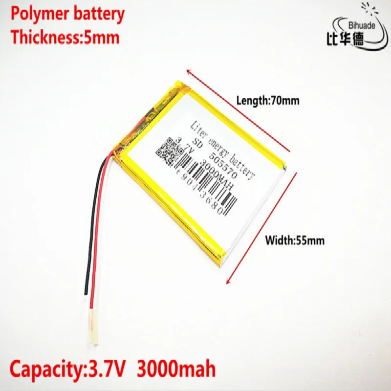 

Good Qulity 3.7V,3000mAH,505570 Polymer lithium ion / Li-ion battery for TOY,POWER BANK,GPS,mp3,mp4