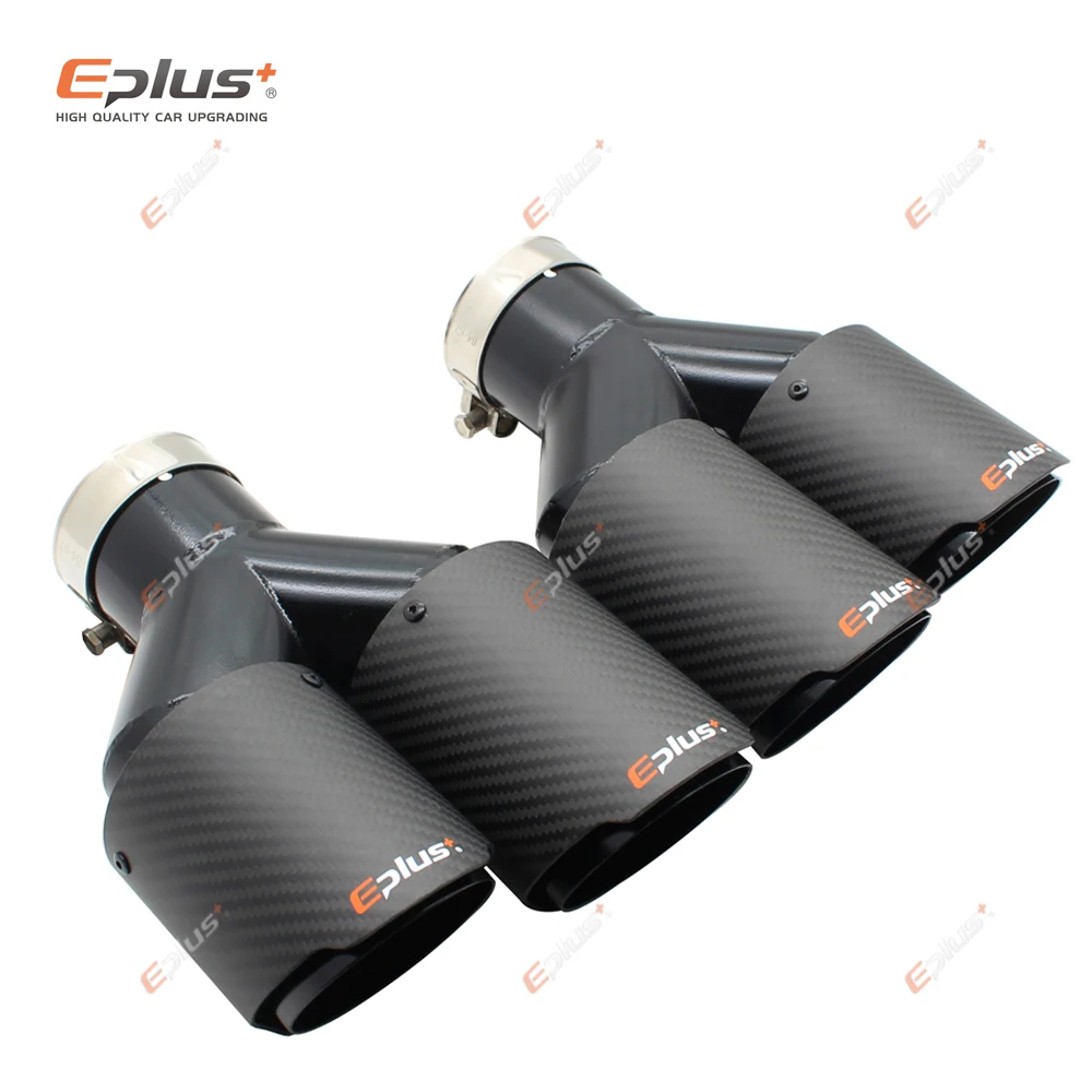 

EPLUS Car Carbon Fiber Matte Muffler Tip Y Shape Double Exit Exhaust Pipe Mufflers Nozzle Decoration Universal Stainless Black