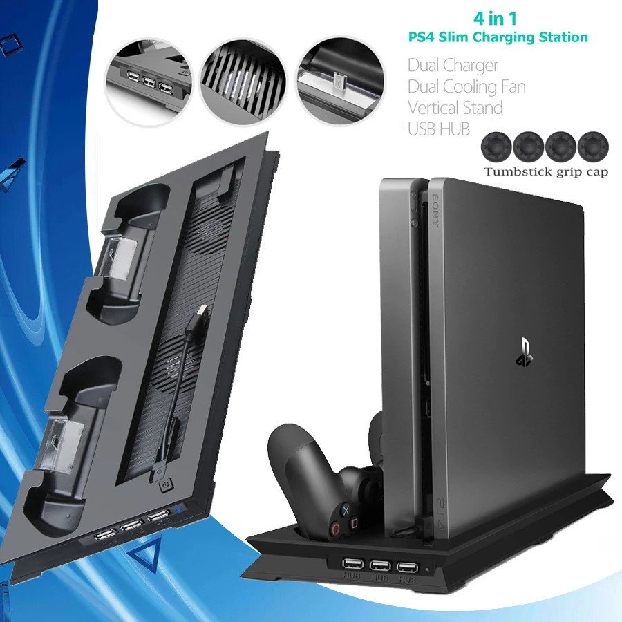 Новая PS4 ТОНКАЯ вертикальная подставка с охлаждающим вентилятором геймпад