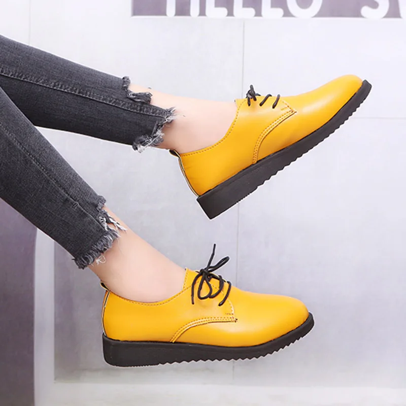 Большие размеры 34-43 женские туфли-оксфорды туфли на шнуровке из лакированной