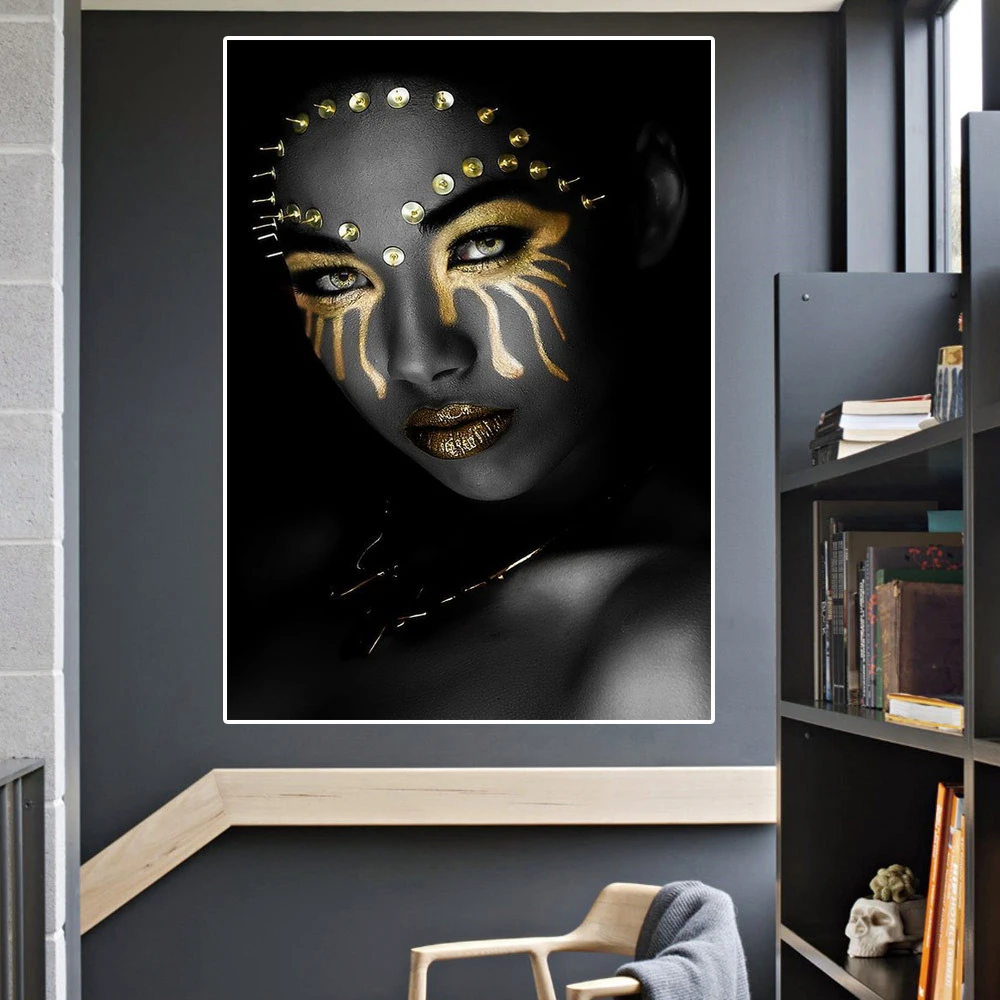 Домашний декор принты холст живопись черный золотой Женский портрет фотографии