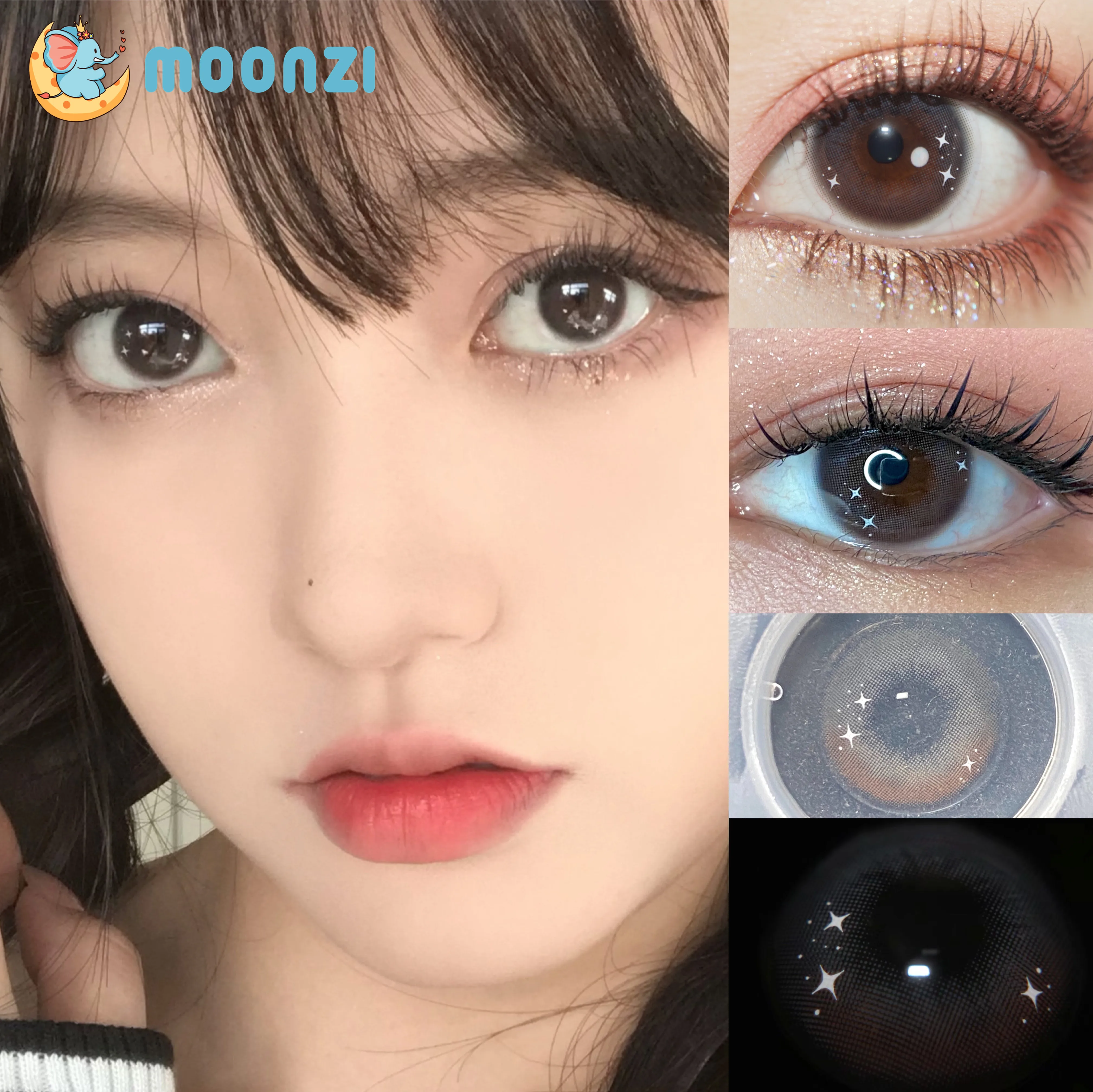 

MOONZI shine black natural stars contact lens small beautiful Pupil Colored Contact Lenses for Eyes yearly Myopia prescription