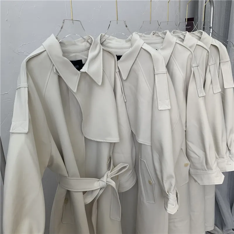 

Summer Poetry Temperament Long White Windbreaker Coat Women 2020 Early Autumn Hepburn Wind Drape Design Coat