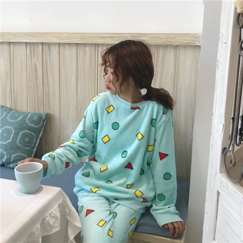 2019 Autumn Winter Women Pyjamas Sets Pajamas Sleepwear Long Sleeve Thick Warm Coral Flannel Female Print Pijama Mujer | Женская одежда