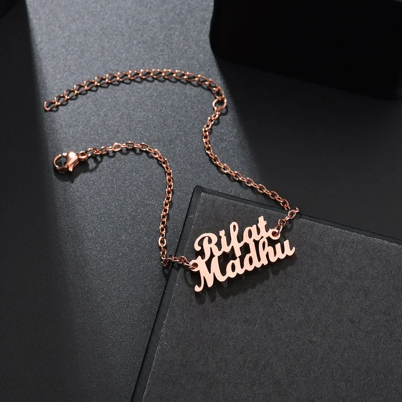 

Customized Personalized Stainless Steel Name Double Layer Adjustable Nameplate Bracelet for Women Men Birthday Lover Gifts