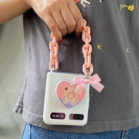 pink chain bear case for samsung z flip 5g cover with long cross body strap for samsung galaxy zflip case 5g cute back cover