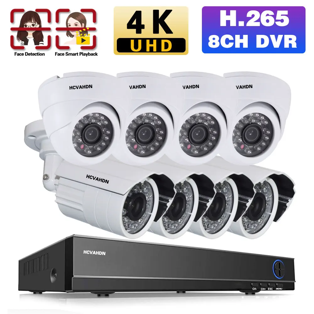 

8 Channel AHD Security Camera System 4K 8CH DVR Kit Outdoor Face Detection Analog CCTV Camera Video Surveillance System Kit 8MP