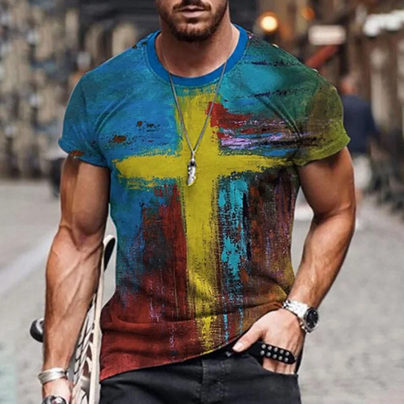 

2021 Summer New European And American Trend Fashion Men's T-shirts Clothes 3D Street Fashion Oversize Short-Sleeved Shirt
