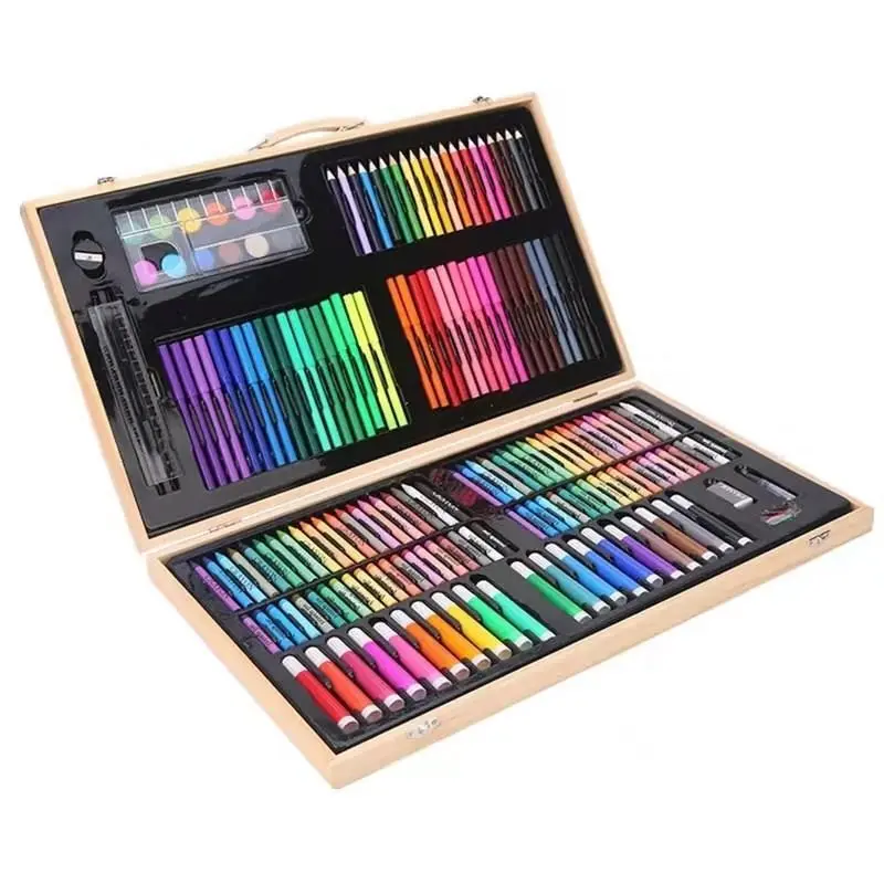 

180PCS/set Art Painting Set with Wooden Box Marker Children's Drawing Watercolor Brush Colored Pencil Marker Crayon Pencil