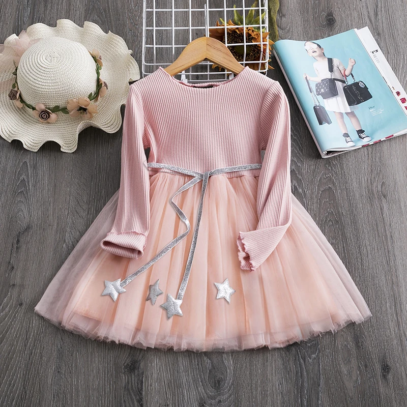 Осенне-зимнее детское вязаное платье с длинными рукавами вечерние для девочек