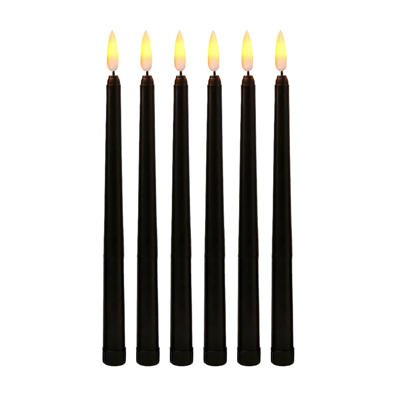 

Упаковка из 6 черных светодиодных свечей для дня рождения, желтые беспламенные Мерцающие светодиодные лампы с аккумулятором