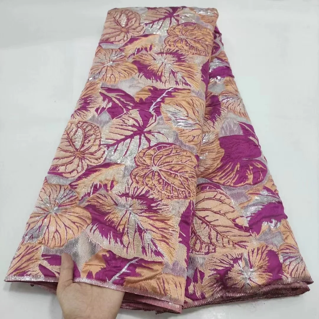 

African Brocade Lace Fabric 2021 High Quality Lace French purple Jacquard Lace Fabric Embroidery Tissue Laces For Wedding 5yards