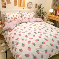 34pcs kawaii strawberry orange bedding set twin full queen king size duvet cover bed sheet pillowcases for home girl children