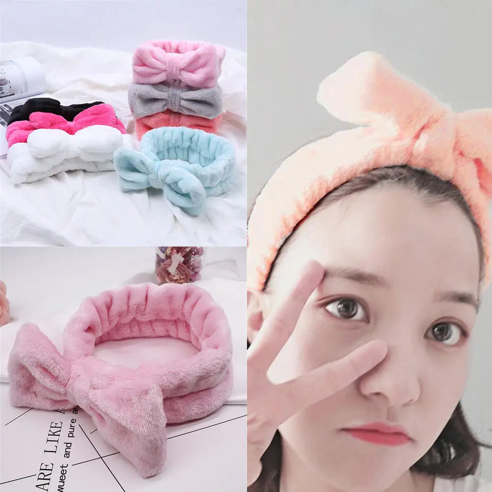 

Coral Fleece Hairbow Cross Headband For Wash Face Makeup Lady Bath Mask Cosmetic Hairband Elastic Soft Turban Hair Accessories