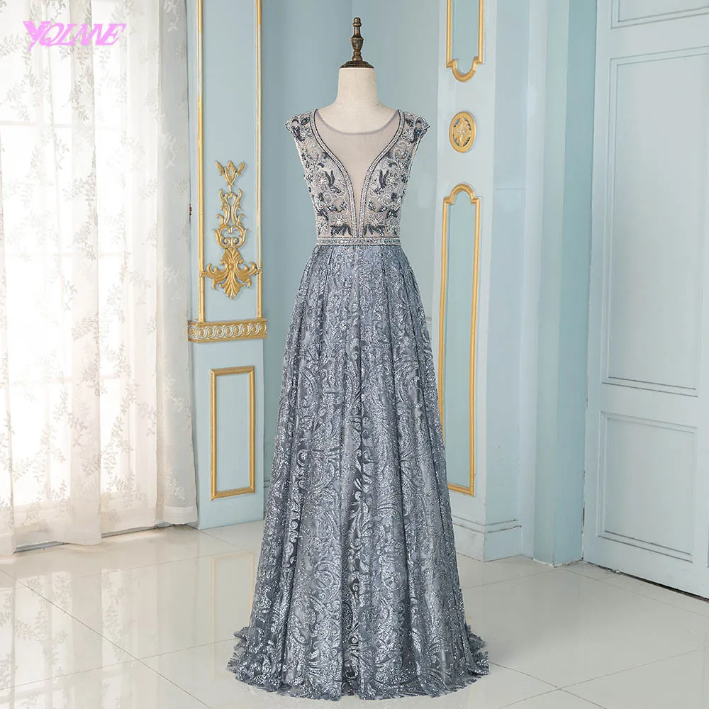 Женское вечернее платье YQLNNE длинное блестящее с глубоким v-образным вырезом и