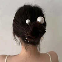 2021 new retro metal u shaped wave twisted 2pcs big pearl hair clips hairpins delicate long hair sticks hair accessories women