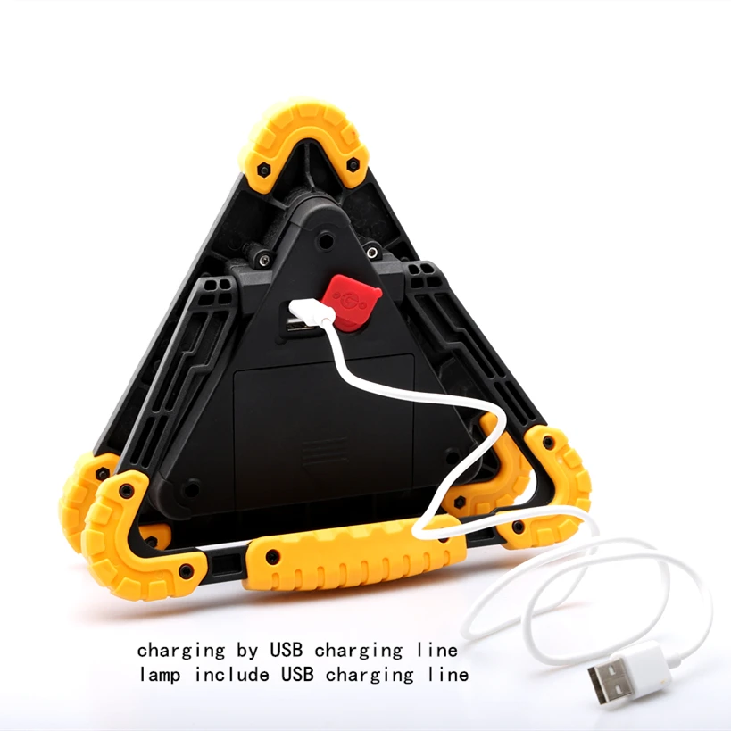 저렴한 야외 접이식 LED 투광 조명 COB 작업 조명, 삼각형 비상 손전등 경고등 USB 충전식 서치라이트