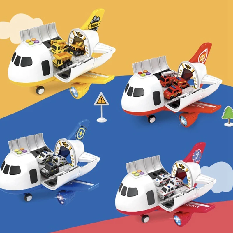 

Music Light Inertia Children's Gifts Airplane Toy with Alloy Truck