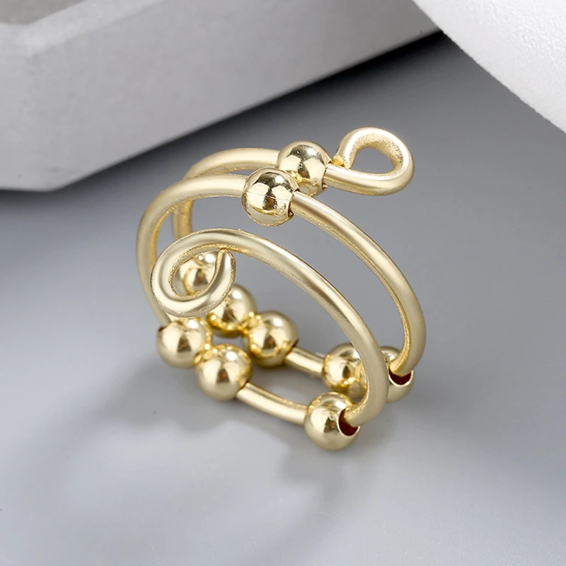 Anxiety Worry Ring with Beads Spinning Rings for Adjustable Band Statement Women Mens | Украшения и аксессуары