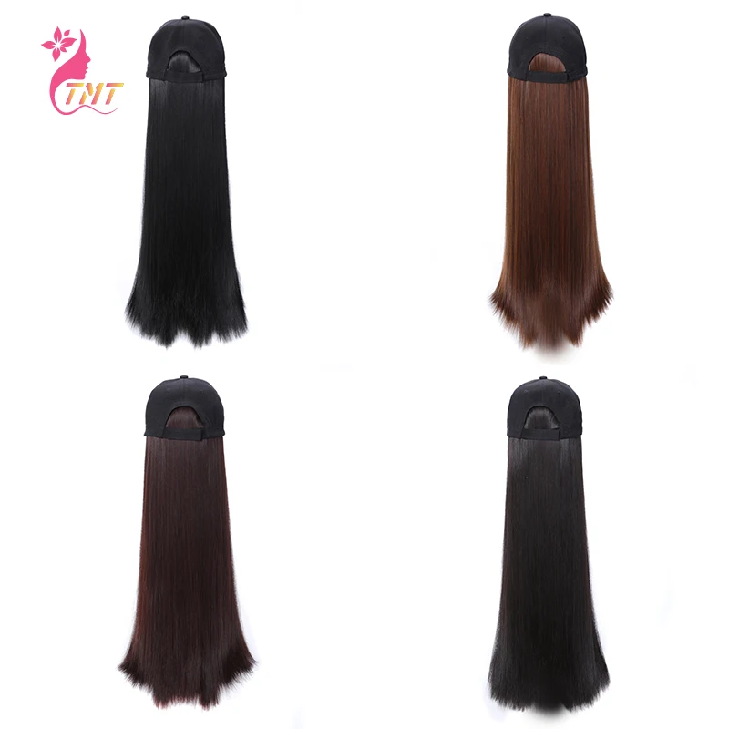 

Synthetic Long Straight Baseball Cap Wig Natural Black Heat Resistant Hat Wig Adjustable For Women Easy To Wear