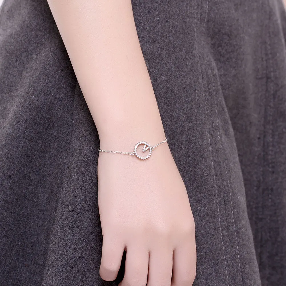 

ZEMIOR 925 Sterling Silver Circle Letter V Shape Charm Bracelet Women Shiny Full 5A Cubic Zirconia Bracelets Fine Jewelry