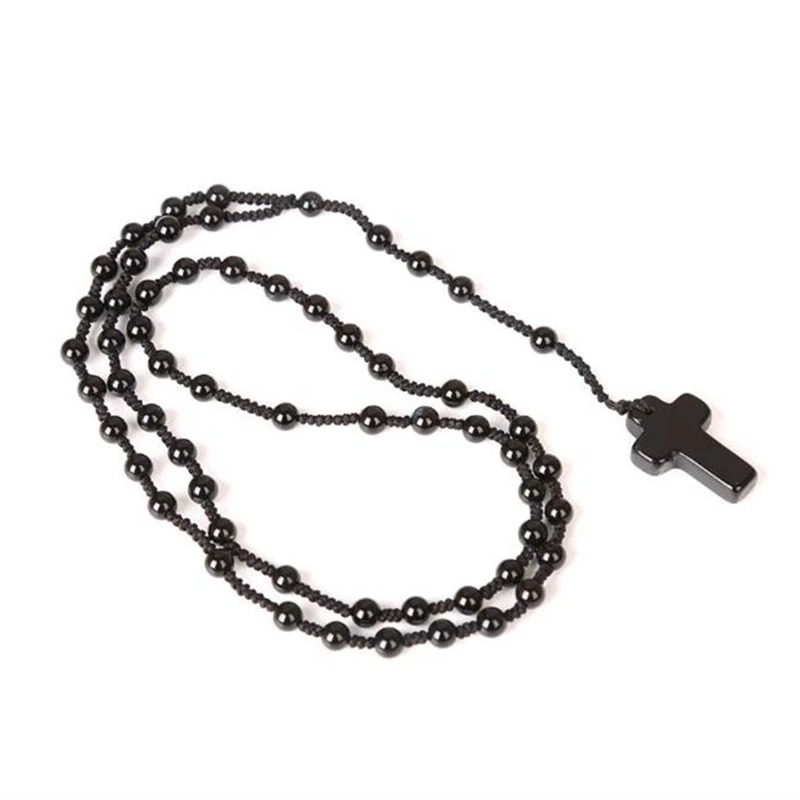 Винтажный этнический натуральный камень хрустальный крест ожерелье с кулоном на