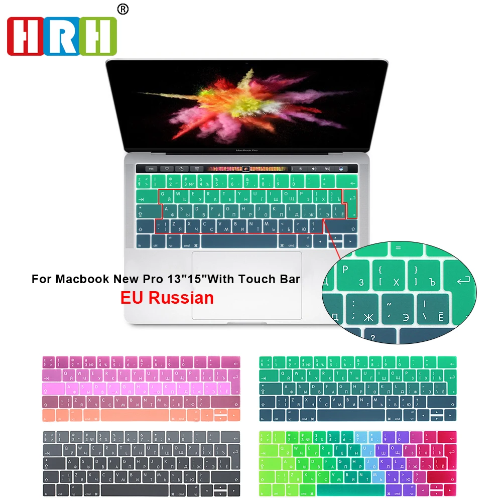 Чехол для клавиатуры HRH радужная Силиконовая накладка на клавиатуру Macbook New Pro 13