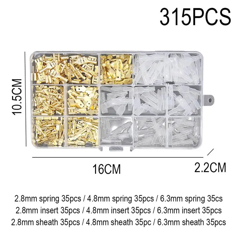 

315pcs Wire Connectors Terminals Set 2.8/4.8/6.3mm Male Female Wire Spade Connector Crimp Terminal with Insulating Sleeve