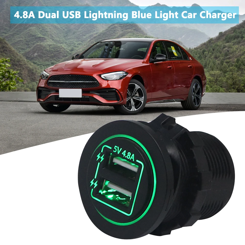 

YJ-DS2182 12V-24V 4.8A Power Adapter Car Motorcycle Dual USB Fast Charger ABS Car Battery Charging Units Blue Green Red