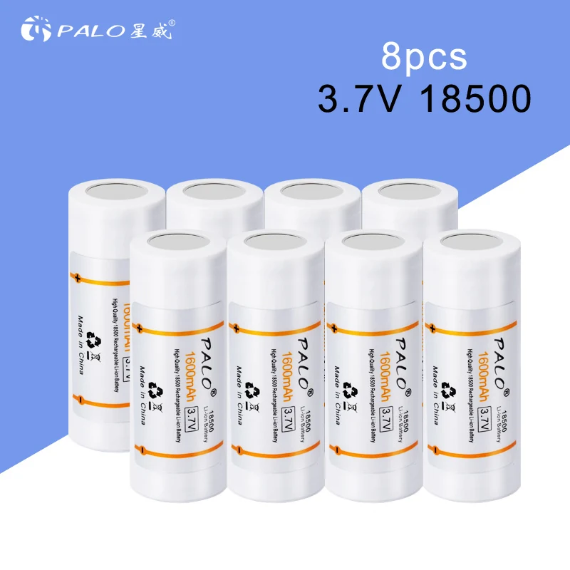 8PCS PALO 18500 Оригинальная батарея 3,7 V 1600mAh литий-ионная аккумуляторная батарея для фонарика, фар, электронных сигарет+ чехол для аккумулятора - Цвет: 8PCS