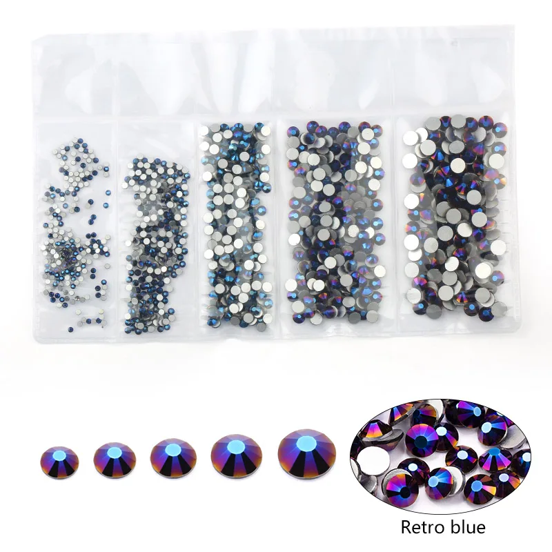 retro blue Новинка разные размеры: SS4 SS6 SS12 SS16 SS20 красочные 1440 шт. 3D не исправленный для искусства ногтя Flatback Стразы для украшения для одежды - Цвет: retro blue