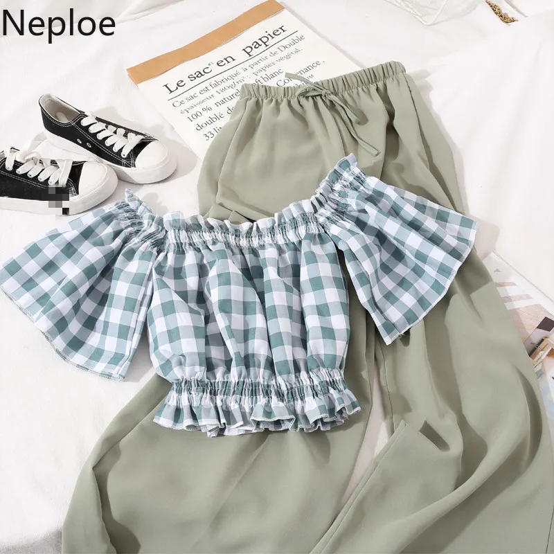 Комплект Neploe женский из 2 предметов блузка в клетку с воротником-лодочкой и