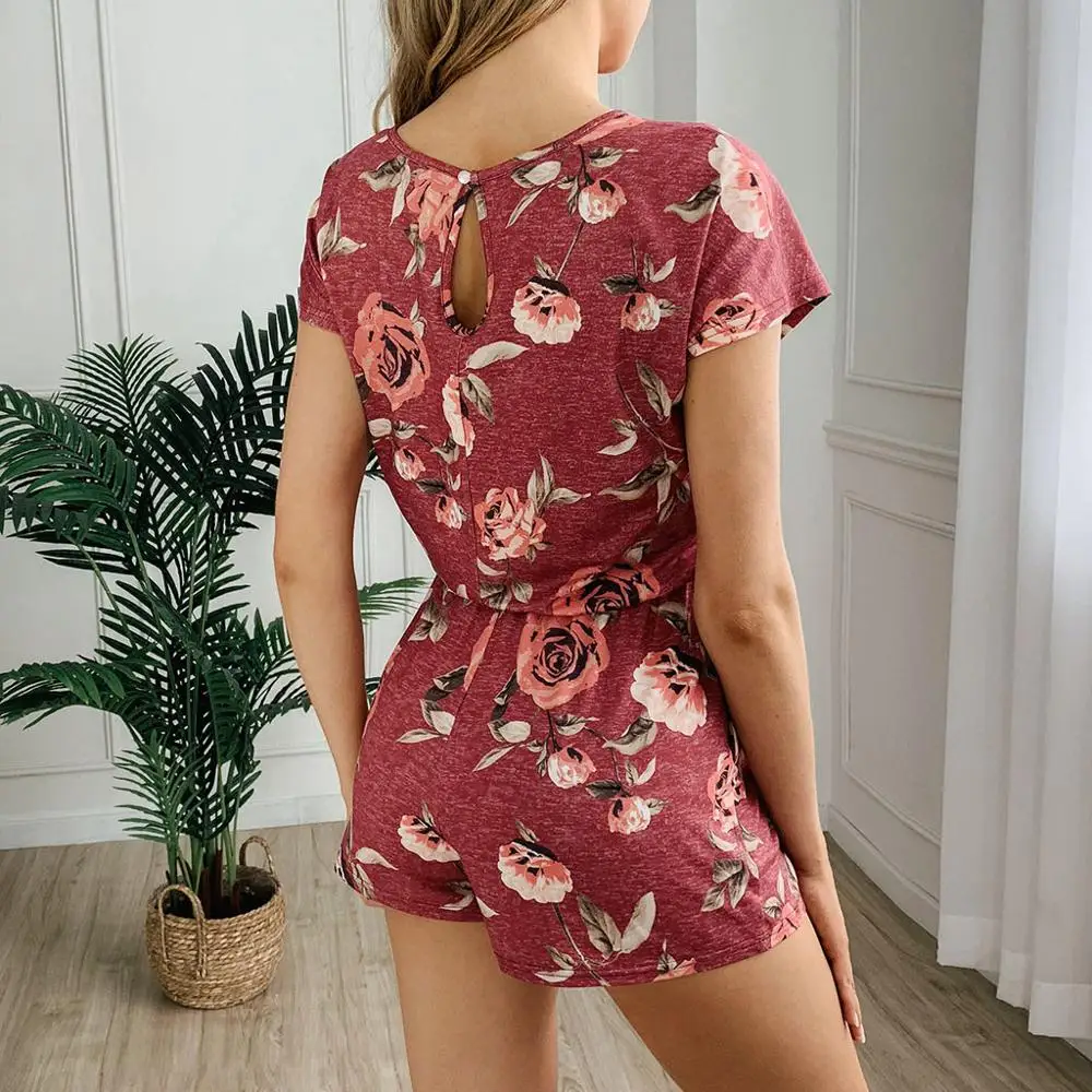 Женский Летний комбинезон Модный повседневный с цветочным принтом круглым