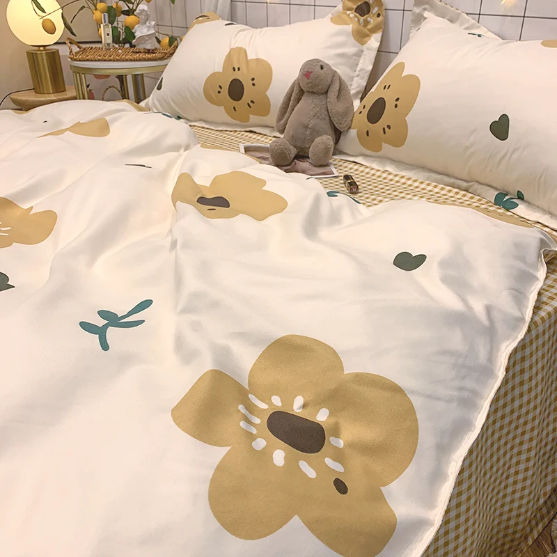 

Washed Cotton Bedding Set Summer Simple Luxury Fashion Bedding Set Cover Polyester New Ropa De Cama Bedroom Supplies DI50CT