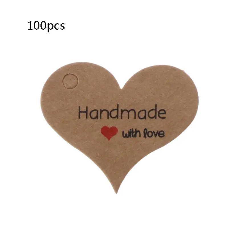 

100Pcs Heart Kraft Paper Handmade Tags Gift Box Handmade Favors Price Name Tags